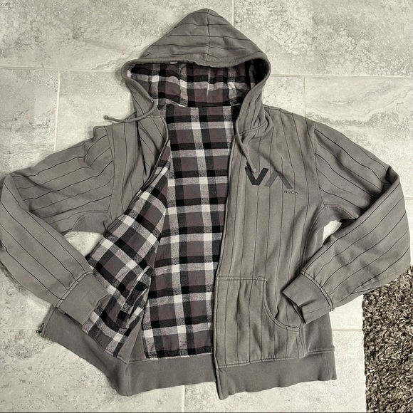 ❌SOLD❌Men's RVCA flannel-lined Zip-up Hoodie - Picture 6 of 8
